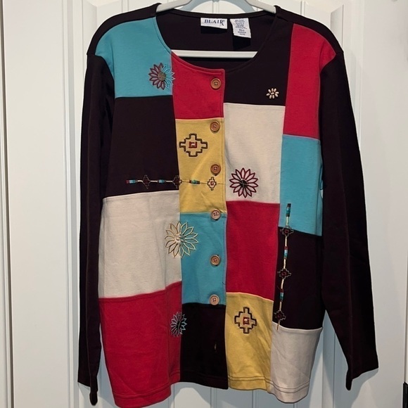 Southwest tribal western boho folk Blair button down patchwork top size XL - Picture 1 of 10